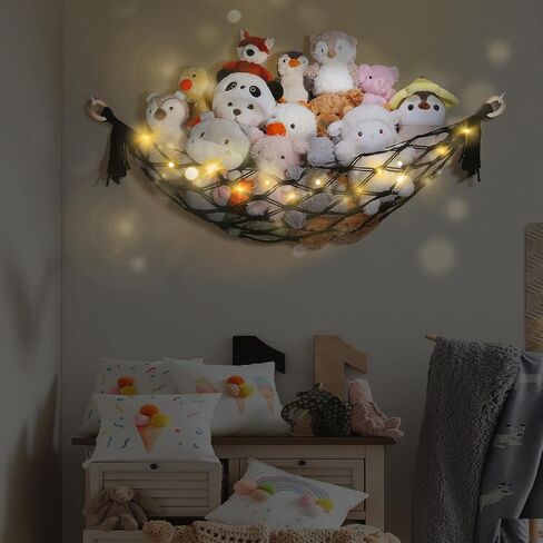 Nursery Hanging Organizers Stuffed Animal Storage with Fairy Lights, Banana Shaped Stuffed Animal Hammock, Hanging Stuffed Animal Net or Hammock, Room Decor for Teen Girls, Baby Blue in Saudi Arabia