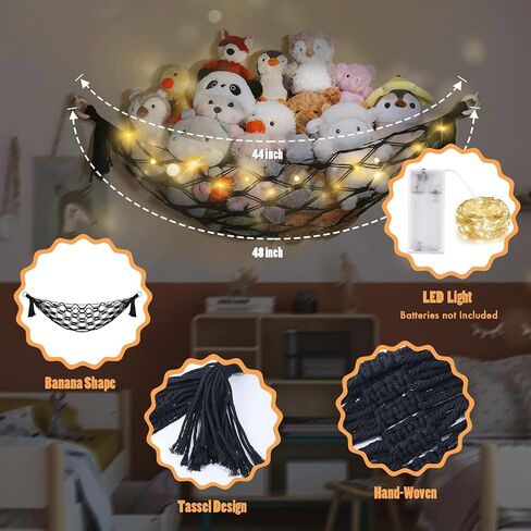 Nursery Hanging Organizers Stuffed Animal Storage with Fairy Lights, Banana Shaped Stuffed Animal Hammock, Hanging Stuffed Animal Net or Hammock, Room Decor for Teen Girls, Baby Blue in Saudi Arabia