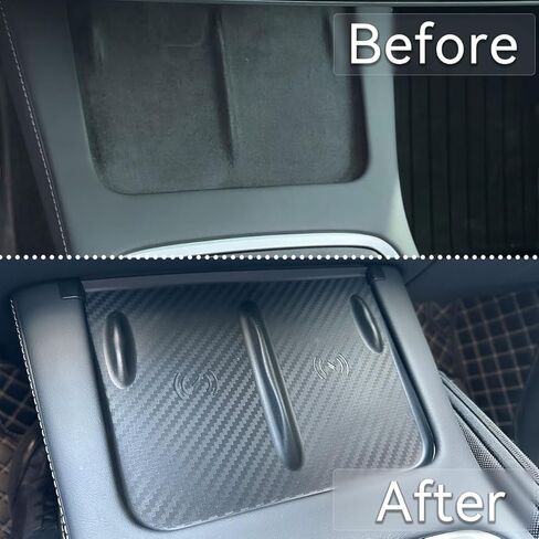 حصيرة شحن لاسلكية لوحدة التحكم المركزية، وسادة سيليكون مقاومة للماء، لمسة نهائية من ألياف الكربون الصناعية المضادة للانزلاق، متوافقة مع طراز Tesla 3 21-23 موديل Y 21-24، ملحقات داخلية 2 حافظة مفاتيح للبطاقة in Kuwait