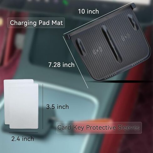 حصيرة شحن لاسلكية لوحدة التحكم المركزية، وسادة سيليكون مقاومة للماء، لمسة نهائية من ألياف الكربون الصناعية المضادة للانزلاق، متوافقة مع طراز Tesla 3 21-23 موديل Y 21-24، ملحقات داخلية 2 حافظة مفاتيح للبطاقة in Kuwait