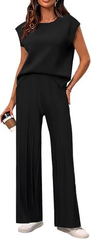 CHERFLY Women's 2 Piece Outfits 2024 Summer Short Sleeve Wide Leg Long Pants Casual Lounge Sets Tracksuits in Saudi Arabia