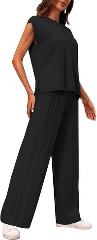CHERFLY Women's 2 Piece Outfits 2024 Summer Short Sleeve Wide Leg Long Pants Casual Lounge Sets Tracksuits in Saudi Arabia
