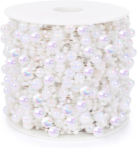 فيوتشر بلس 197 قدم. سلسلة من اللؤلؤ الأبيض قزحي الألوان، لؤلؤ حرفي متلألئ 3-8 مم من اللؤلؤ الصناعي إكليل من حبات اللؤلؤ المبهرة لحفلات الزفاف والكريسماس وإكسسوارات DIY in Kuwait