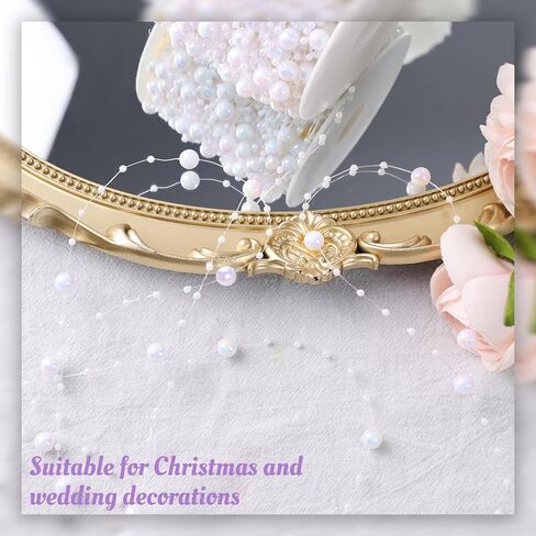 فيوتشر بلس 197 قدم. سلسلة من اللؤلؤ الأبيض قزحي الألوان، لؤلؤ حرفي متلألئ 3-8 مم من اللؤلؤ الصناعي إكليل من حبات اللؤلؤ المبهرة لحفلات الزفاف والكريسماس وإكسسوارات DIY in Kuwait