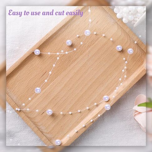 فيوتشر بلس 197 قدم. سلسلة من اللؤلؤ الأبيض قزحي الألوان، لؤلؤ حرفي متلألئ 3-8 مم من اللؤلؤ الصناعي إكليل من حبات اللؤلؤ المبهرة لحفلات الزفاف والكريسماس وإكسسوارات DIY in Kuwait