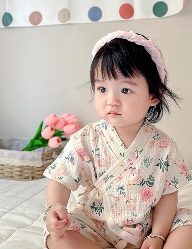 BINIDUCKLING Baby Kimono Cotton Muslin Romper Clothes Newborn - 24 Months in Kuwait