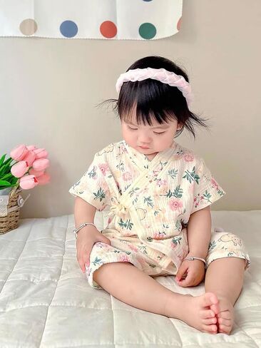 BINIDUCKLING Baby Kimono Cotton Muslin Romper Clothes Newborn - 24 Months in Kuwait