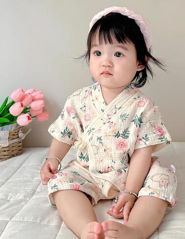 BINIDUCKLING Baby Kimono Cotton Muslin Romper Clothes Newborn - 24 Months in Kuwait