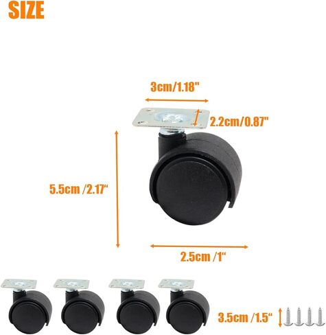 عجلات دوارة مقاس 2.54 سم، عجلات أثاث بلاستيكية من النايلون، مجموعة من 4 عجلات، عجلات أثاث بديلة شديدة التحمل للطاولات ومقاعد العمل ورف المطبخ in Kuwait