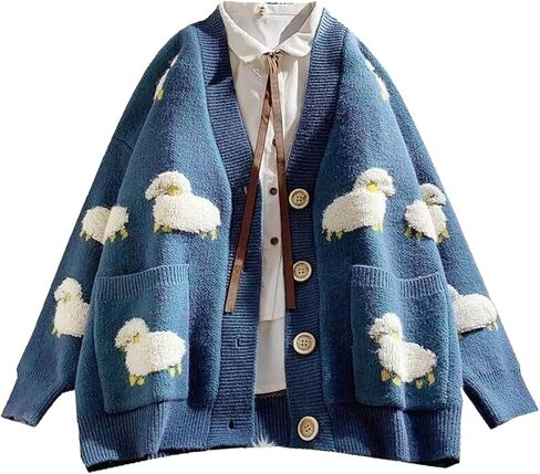 Ladies Girl Cute Sheep Sweater Coat Cardigan Knitted Tops Kawaii Preppy Cartoon Casual in Saudi Arabia