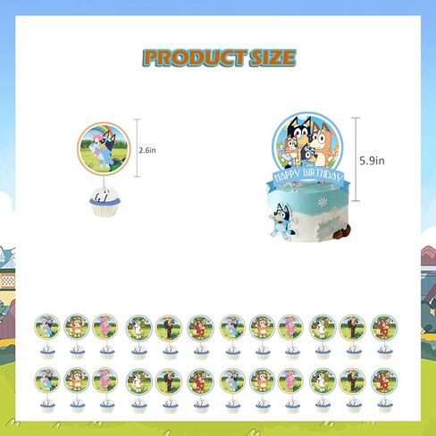 Blue Birthday Party Supplies, Blue Dog Party Decorations Pack Includes Party Backdrop,Banner,Swirls,Cake Topper,Cupcake Topper, Latex Balloons, Tablecloth ，Tableware for 16 Guests in Kuwait