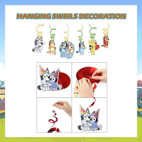 Blue Birthday Party Supplies, Blue Dog Party Decorations Pack Includes Party Backdrop,Banner,Swirls,Cake Topper,Cupcake Topper, Latex Balloons, Tablecloth ，Tableware for 16 Guests in Kuwait