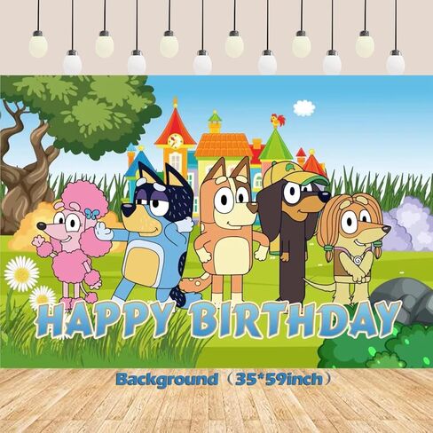 Blue Birthday Party Supplies, Blue Dog Party Decorations Pack Includes Party Backdrop,Banner,Swirls,Cake Topper,Cupcake Topper, Latex Balloons, Tablecloth ，Tableware for 16 Guests in Kuwait