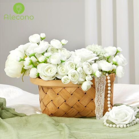 Alecono Ranunculus Artificial Flowers 𝟭𝟴 𝙋𝙘𝙨, Dusty Pink Faux Ranunculus Flowers for DIY Wedding Bouquets, Mini Artificial Ranunculus Flowers for Home Table Decorations in Saudi Arabia
