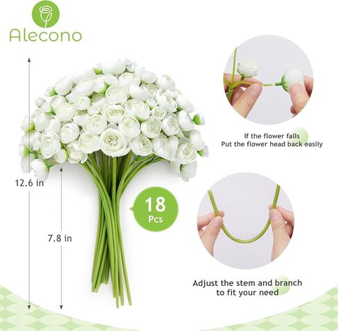 Alecono Ranunculus Artificial Flowers 𝟭𝟴 𝙋𝙘𝙨, Dusty Pink Faux Ranunculus Flowers for DIY Wedding Bouquets, Mini Artificial Ranunculus Flowers for Home Table Decorations in Saudi Arabia