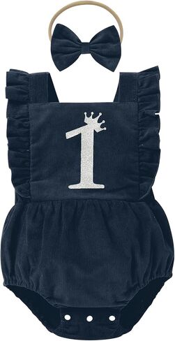 IBTOM CASTLE Baby Girls Boys First Birthday Outfit Sleeveless Corduroy Romper Cake Smash Photo Shoot One Year Old Clothes in Kuwait