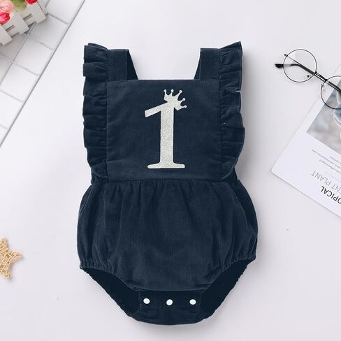 IBTOM CASTLE Baby Girls Boys First Birthday Outfit Sleeveless Corduroy Romper Cake Smash Photo Shoot One Year Old Clothes in Kuwait