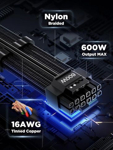 12VHPWR 600W PCIe 5.0 Power Extension Cable, PowerBear Gen 5 PSU Adapter, Fits Type-4 PSUs via Three 8-pin PCIe to 12+4 pin 16AWG Connector for RTX 4090 4080 3090TI 4070Ti Graphics Card GPU, 30cm in Saudi Arabia