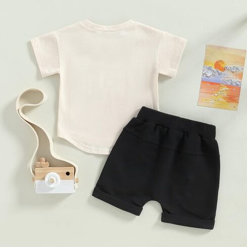 Rtnnsbbfcm Newborn Baby Boy Summer Clothes Short Sleeve Color Block Front Pocket T-Shirt Top Shorts 2Pcs Casual Outfit in Kuwait