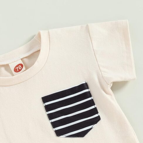 Rtnnsbbfcm Newborn Baby Boy Summer Clothes Short Sleeve Color Block Front Pocket T-Shirt Top Shorts 2Pcs Casual Outfit in Kuwait