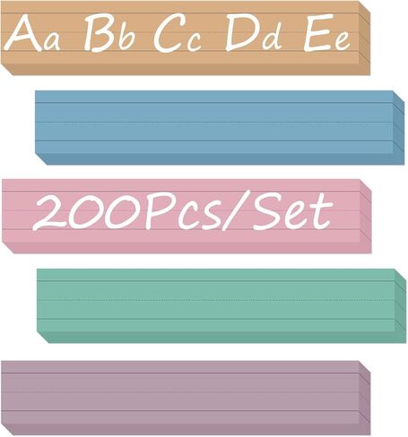 200 Sheets Sentence Strips Cardstock, 3 x 17 Inch Thick Ruled Word Strips, Word Learning Strips for School Office Home, for Teacher Classroom, Lined Paper Borders (White) in Saudi Arabia