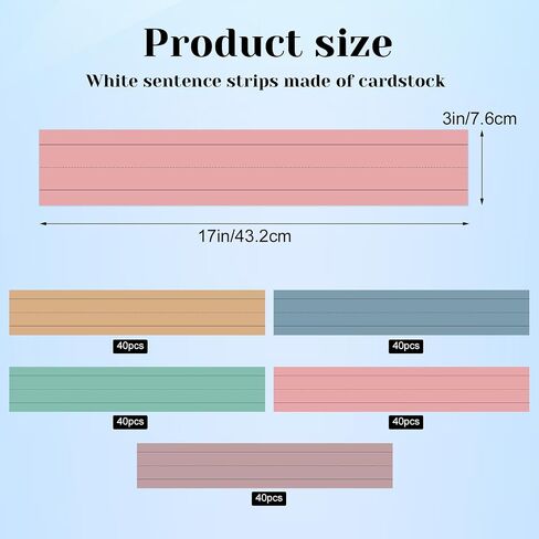 200 Sheets Sentence Strips Cardstock, 3 x 17 Inch Thick Ruled Word Strips, Word Learning Strips for School Office Home, for Teacher Classroom, Lined Paper Borders (White) in Saudi Arabia