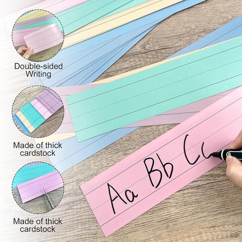 200 Sheets Sentence Strips Cardstock, 3 x 17 Inch Thick Ruled Word Strips, Word Learning Strips for School Office Home, for Teacher Classroom, Lined Paper Borders (White) in Saudi Arabia