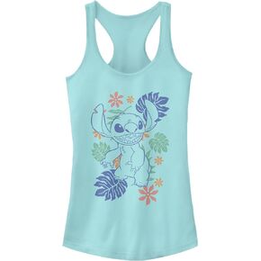 Disney Women's Lilo Retro Tropical Tonal Stitch Slim Fit, Scoop Hem Racerback Tank
