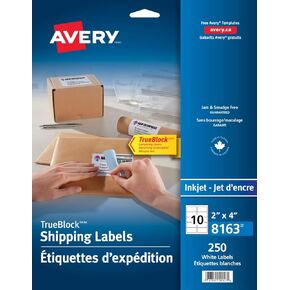 Avery 8163 TrueBlock Shipping Labels, Inkjet, 2 x 4, White, 250/Pack