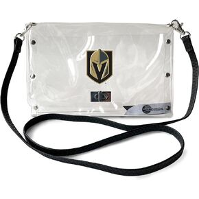 Littlearth Womens NHL Vegas Golden Knights Clear Envelope Purse with Black Fashion Strap, Clear, 10" x 6.5" x 0.5"