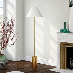 Somerset 64" Tall Floor Lamp with Fabric Shade in Blackened Bronze/White