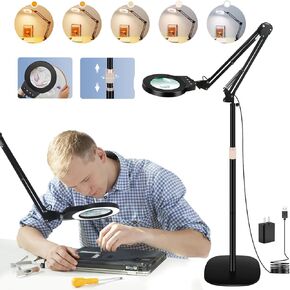 Magnifying Floor Lamp10X 5X, 81.5 Inches Tall Magnifying Glass with Light and Stand for Soldering, Sewing, Cross Stitch, Crafts, Reading, Light Adjustments, Heavy Stable Base