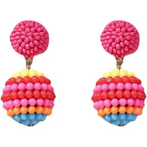 Colorful Ball Dange Stud Earrings Sterling Silver Pins Resin Rainbow Beads Boho Statement Earrings Drop Studs Fashion Jewelry Gifts for Women Girls BFF
