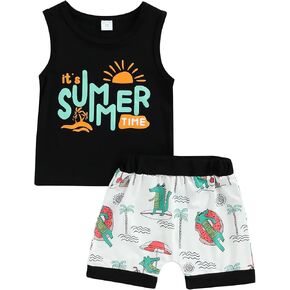 Zero2Seven الرضع طفل رضيع الفتيان الاطفال وتتسابق لطيف خطابات طباعة تانك القمم تي شيرت + سراويل قصيرة مجموعة ملابس الصيف in Kuwait
