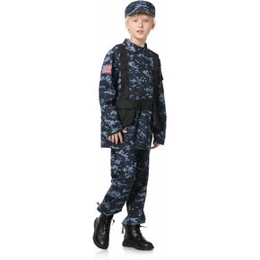 GRAJTCIN Kid Army Costume Deluxe Camo Soldier Costume Military Tactical Combat Uniform Set