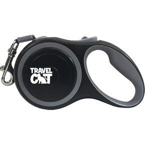 Travel Cat Retractable Leash - Black Expandable Leash with 10 Ft Long Strong Tape, Release/Lock Button and Anti-Slip Handle for Small, Medium, Large Cats - Light Pet Leash for Walking, Training