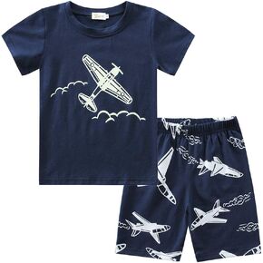 GLEAMING GRAIN Little Boys Shorts Set Toddler Boys 100% Cotton Summer Short Sleeve T-Shirts and Shorts Clothing Sets 2PCS