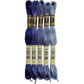 DMC 6-Strand Embroidery Cotton Bundle - Cornflower Blue Color Family - 5 Skeins of Thread - 8.7yd Skeins