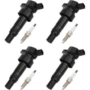MAYASAF UF652 Ignition Coils 4 Pack + 4 Spark Plugs Kit Compatible for Dodge 2012 2013 Attitude, for Hyundai 2011-2019 Accent/2012-2017 Veloster, for Kia 2012-2019 Rio/Soul