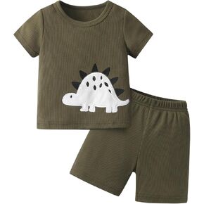 Elspilit Toddler Infant Baby Boy Dinosaur Clothes Set Short Sleeve T-Shirt Tops Shorts Summer Outfits