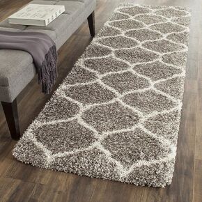 SAFAVIEH Hudson Shag Collection Runner Rug - 2'3" x 12', Grey & Ivory, Moroccan Trellis Design, Non-Shedding & Easy Care, 2-inch Thick Ideal for High Traffic Areas in Living Room, Bedroom (SGH280B)