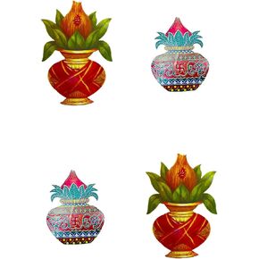 Wooden Cave_||_2 Diwali Swastik & 2 kalava Kalash Sticker for Diwali Decoration (Set of 4)