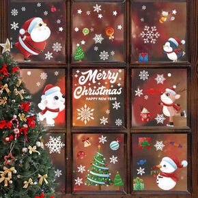 [180 PCS] Christmas Window Clings Stickers, ETIVENE Winter Stickers for Glass Windows, Xmax Decals with Santa Claus ReindeerSnowflake Snowman Stickers, Holiday Decorations for Home Party