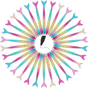 Handepo 50 Pieces Mermaid Tail Pens 1.0mm Fish Ballpoint Mermaid Black Gel Ink Pens Refillable Novelty Pens Mermaid Gifts for Party Favors Supplies School Home Office