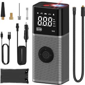 Vondior Upgraded Portable Air Compressor Tire Inflator with Digital Pressure Gauge, 150PSI Cordless Air Pump with Battery & DC 12V Dual Power Supply, 3 Emergency Lights, Car Accessories for Road Trips