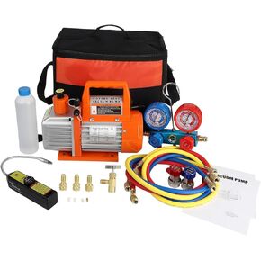 Ac Vacuum Pump Kit,110V 1/4 3.5CFM Single Stage Rotary Vane Air Vacuum Pump and Ac Manifold Gauge Set Kit,/W R32 R134a R12 R22 R502 R410a Ac Manifold Gauge R134 Can Tap Carrying Tote (3.5CFM 1/4HP)