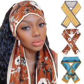 وشاح وضع بحافة من الساتان مزين بالزهور من السابق وشاح أصفر على شكل زهرة حريرية أفريقية لفافات رأس شعر مستعار بحافة قابلة للوضع للنساء والفتيات (3 قطع) in Kuwait