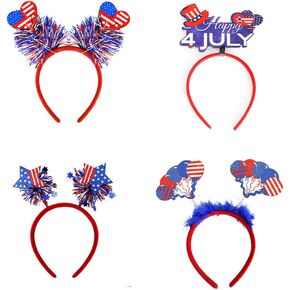 4PCS 4th of July Headbands,Patriotic Headbands for Women, Red White and Blue Star Headbands