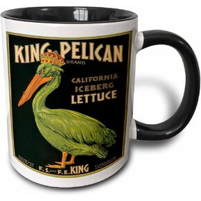 3dRose King Iceberg Lettuce with A Green Pelican Wearing A Crown Two Tone Mug, 11 oz, Black