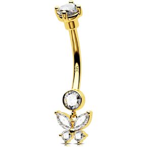 Jewseen 9K Gold Belly Button Rings 14G Dangle Belly Rings Butterfly Belly Button Piercing Navel Rings for Women Men